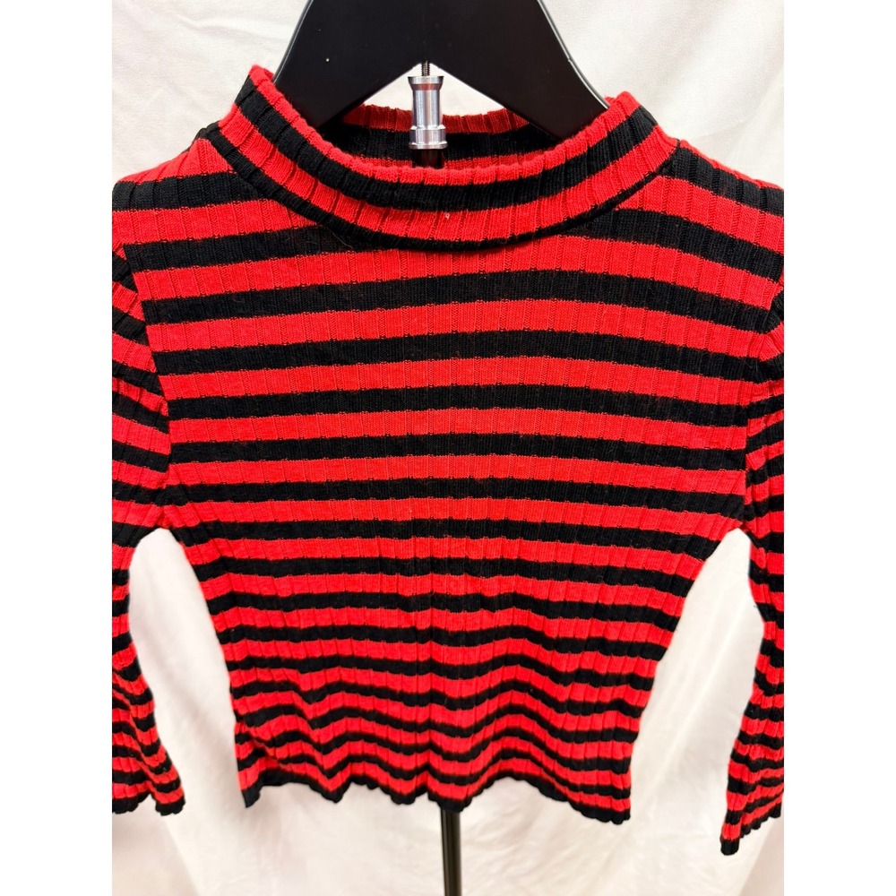 American Girl VIntage Y2K Kids Red Black Striped Mock Neck Ribbed Knit Top Small - Picture 2 of 7